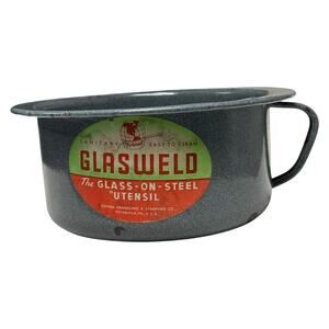 Vintage Glasweld Gray Graniteware Chamber Pot Handled Porcelain Enamel Steel